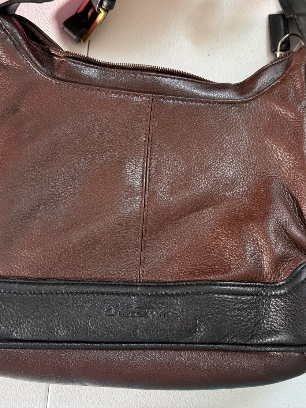 Liz Claiborne Brown and Black Two-Tone Leather Hobo Bag
